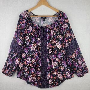 Sz 1X Whimsical Floral Top Pullover 3/4 Sleeve Cottagecore Dark Romantic Flowy
